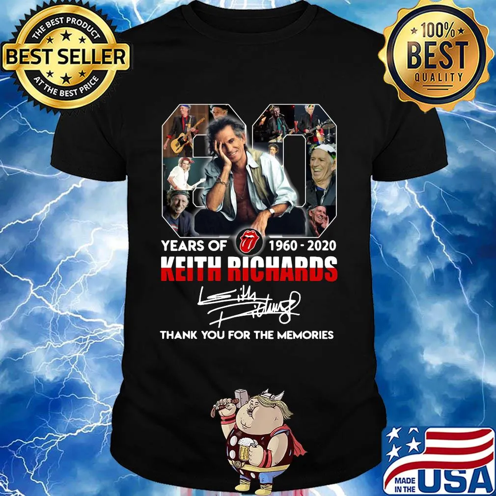 80 years of 1960 2020 the rolling stones keith richard thank you for the memories signatures shirt
