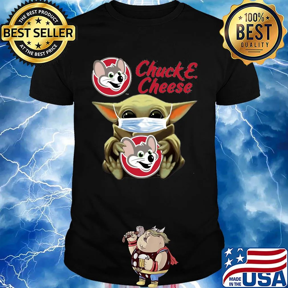 Baby Yoda face mask hug Chuck and Cheese shirt