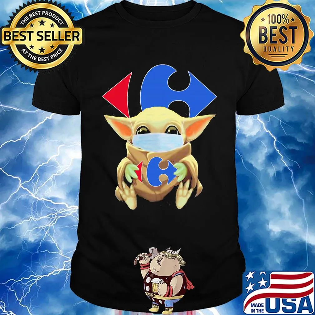 Baby Yoda mask hug Carrefour market shirt