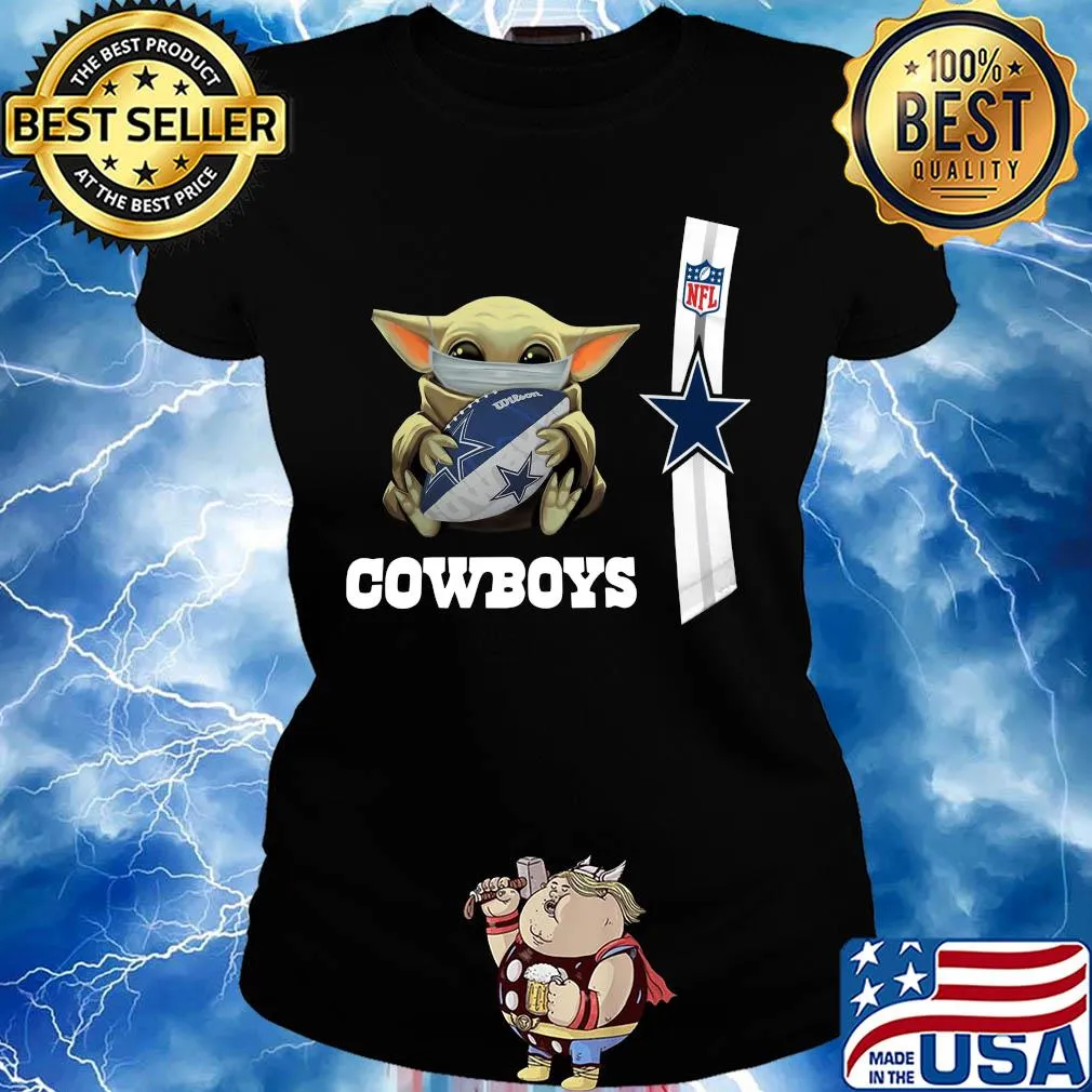 Baby yoda mask hug dallas cowboys ball NFL s Ladies tee
