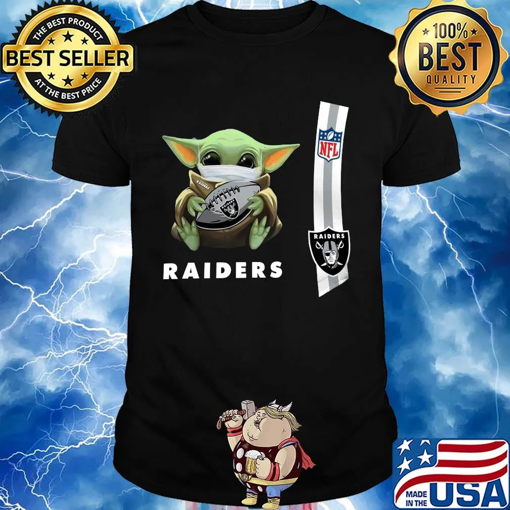 Baby yoda mask hug Oakland Raiders ball NFL shirt