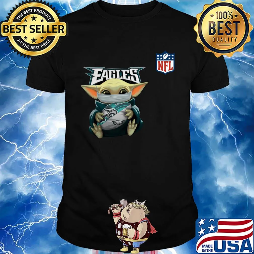 Baby yoda mask hug philadelphia eagles ball NFL shirt