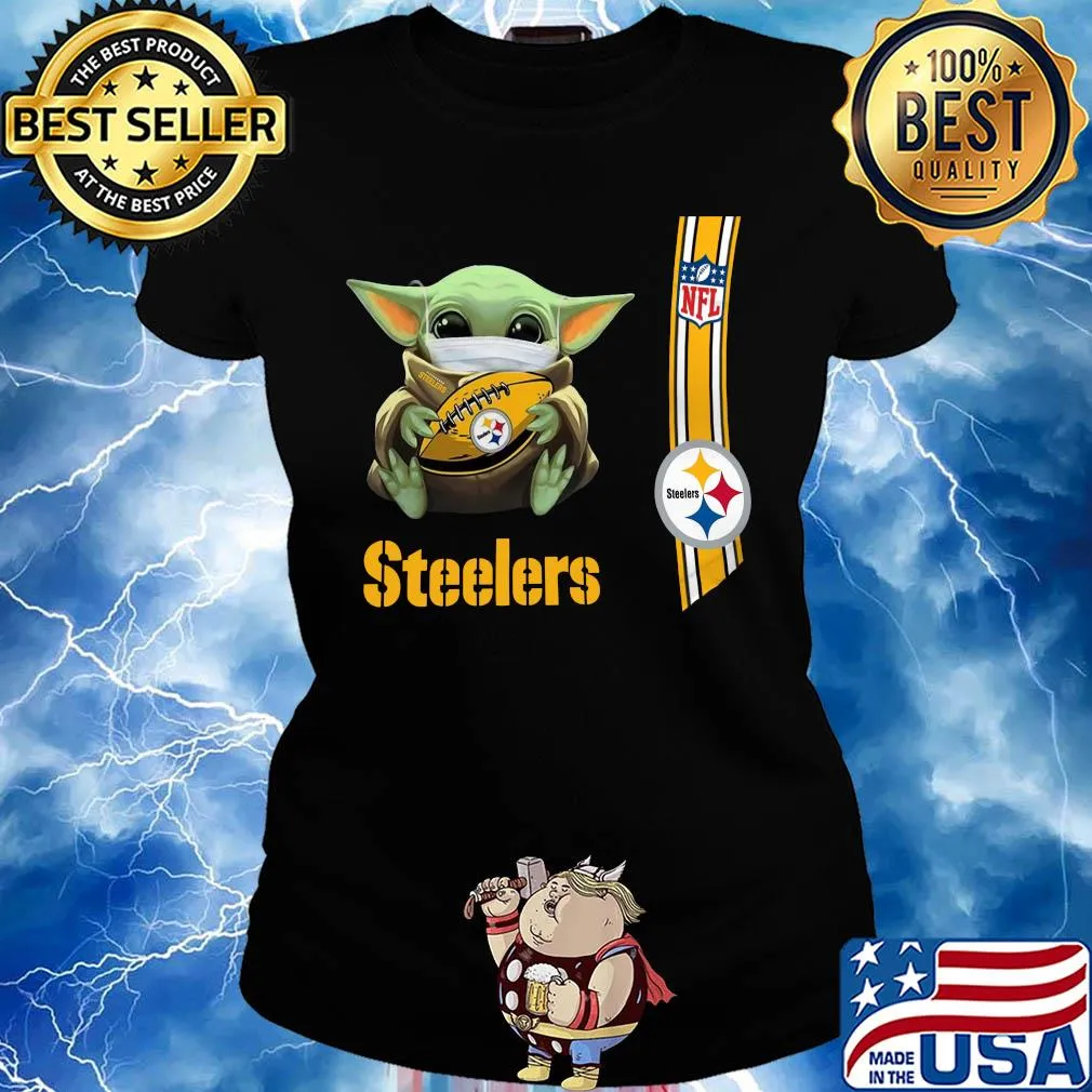 Baby yoda mask hug Pittsburgh Steelers ball NFL s Ladies tee