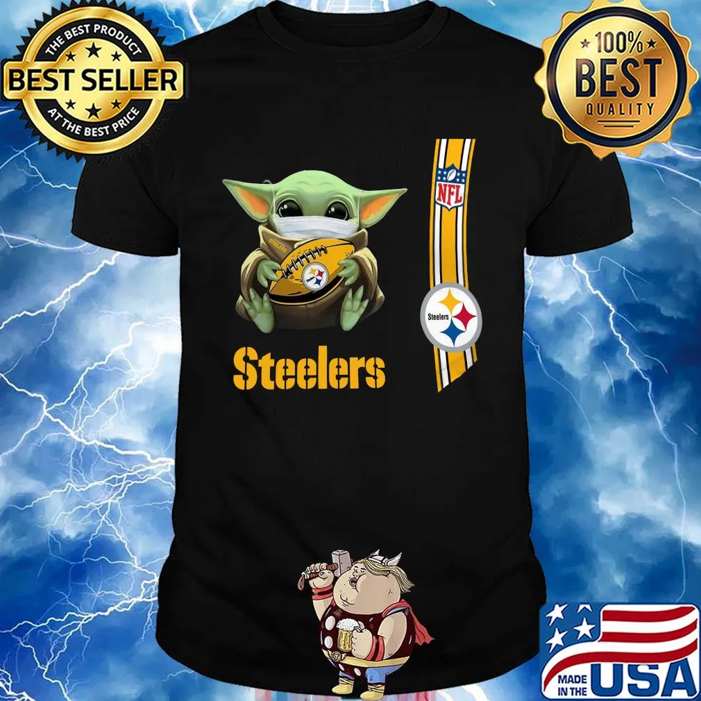 Baby yoda mask hug Pittsburgh Steelers ball NFL shirt