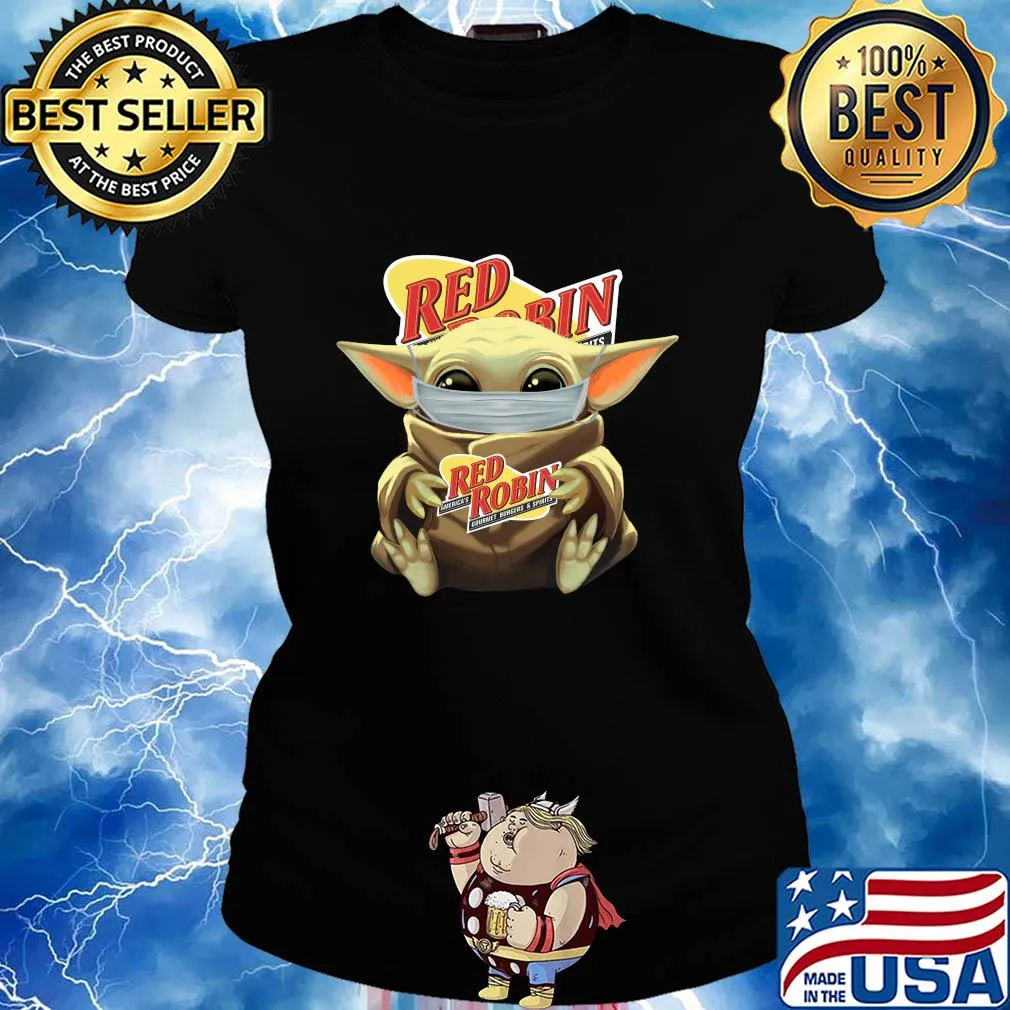 Baby Yoda mask hug Red Robin America's gourmet Burgers and spirits s Ladies tee