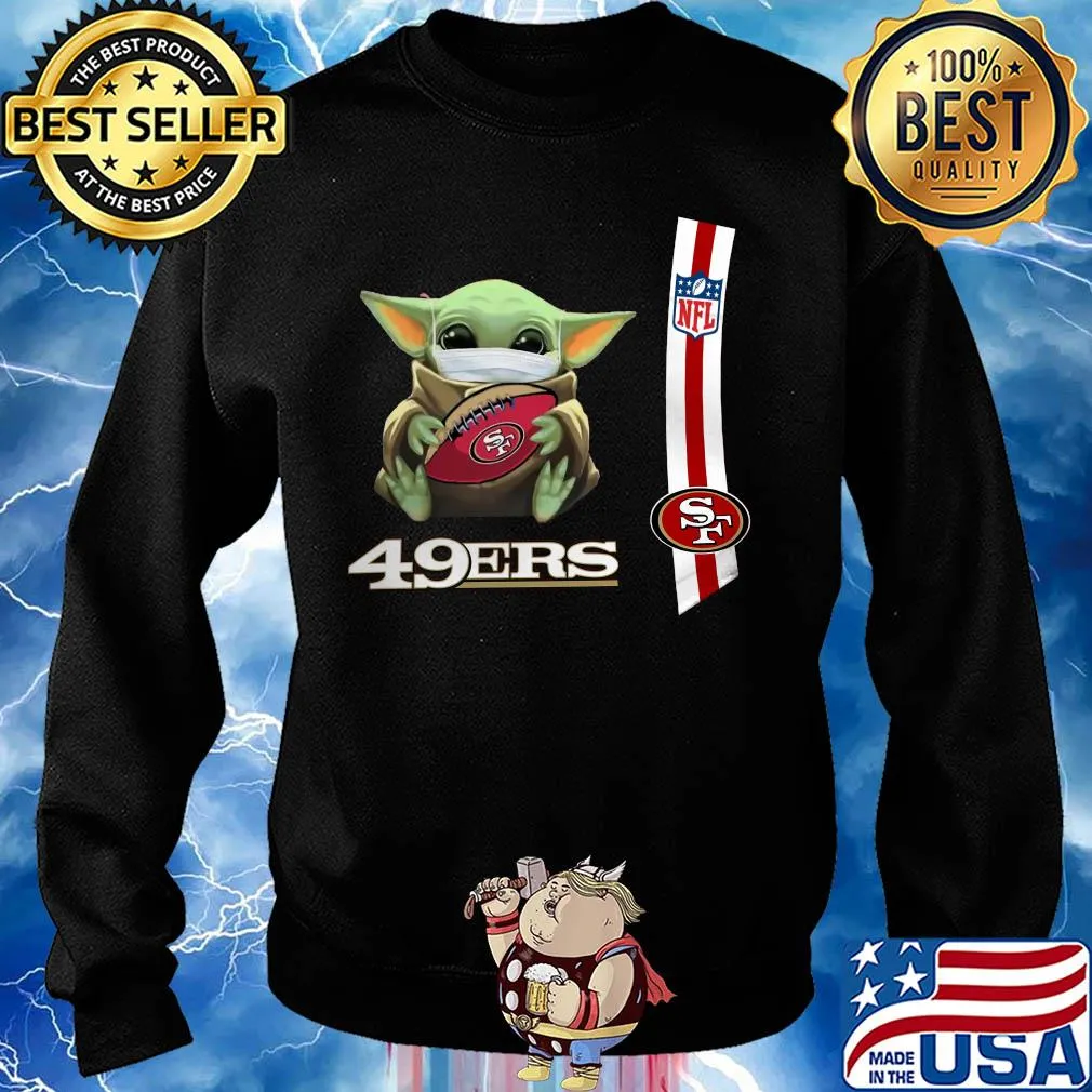 Baby yoda mask hug San Francisco 49ers ball NFL s Sweater