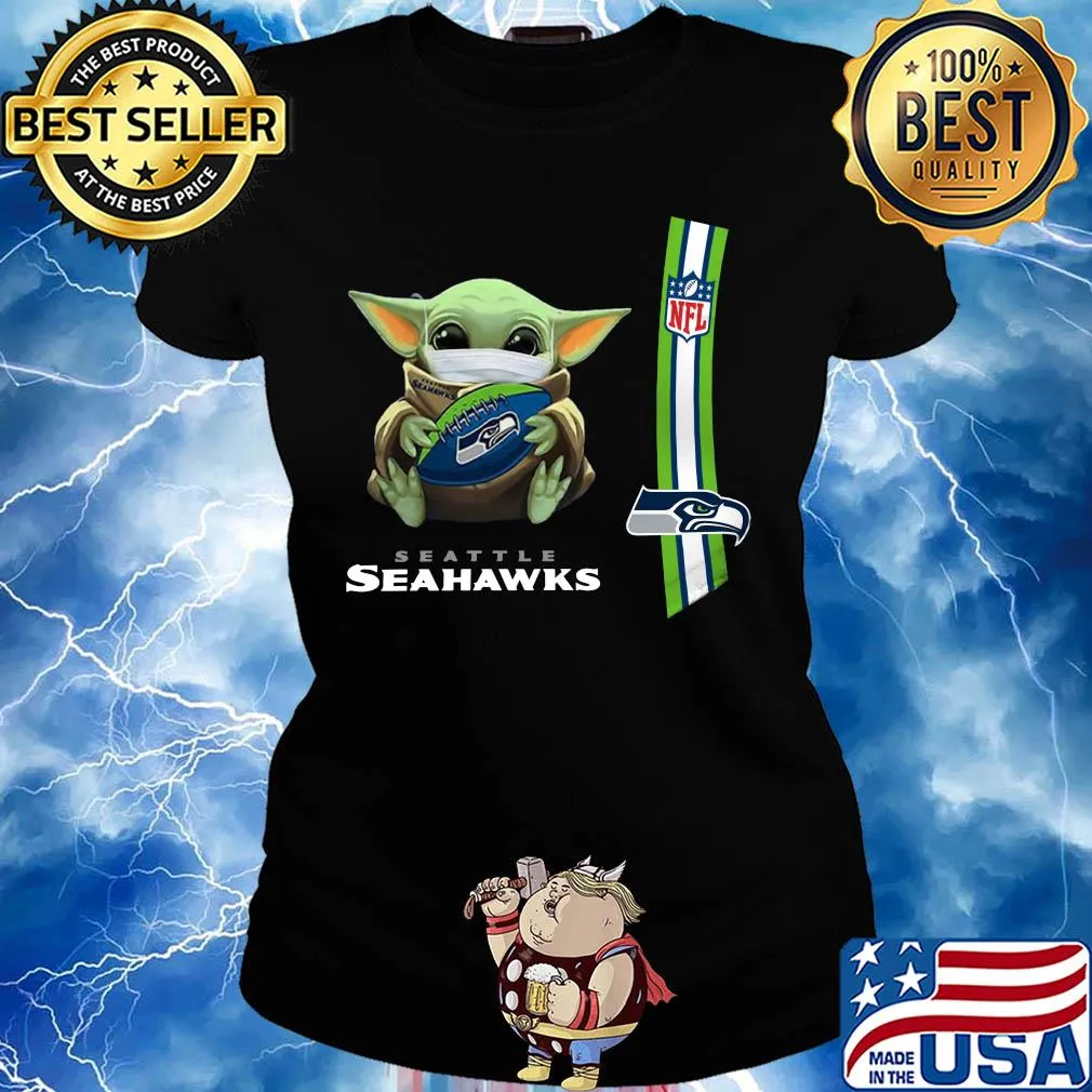 Baby yoda mask hug seattle seahawks ball NFL s Ladies tee