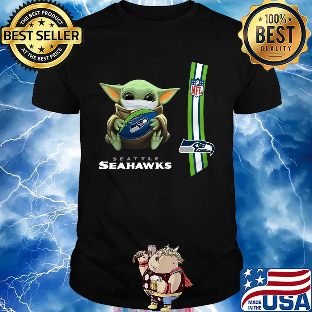 Baby yoda mask hug seattle seahawks ball NFL shirt