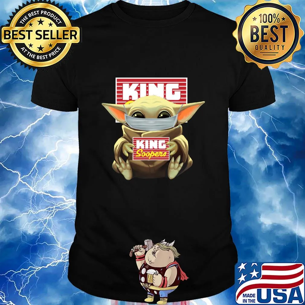 Baby Yoda mask hung King Soopers shirt