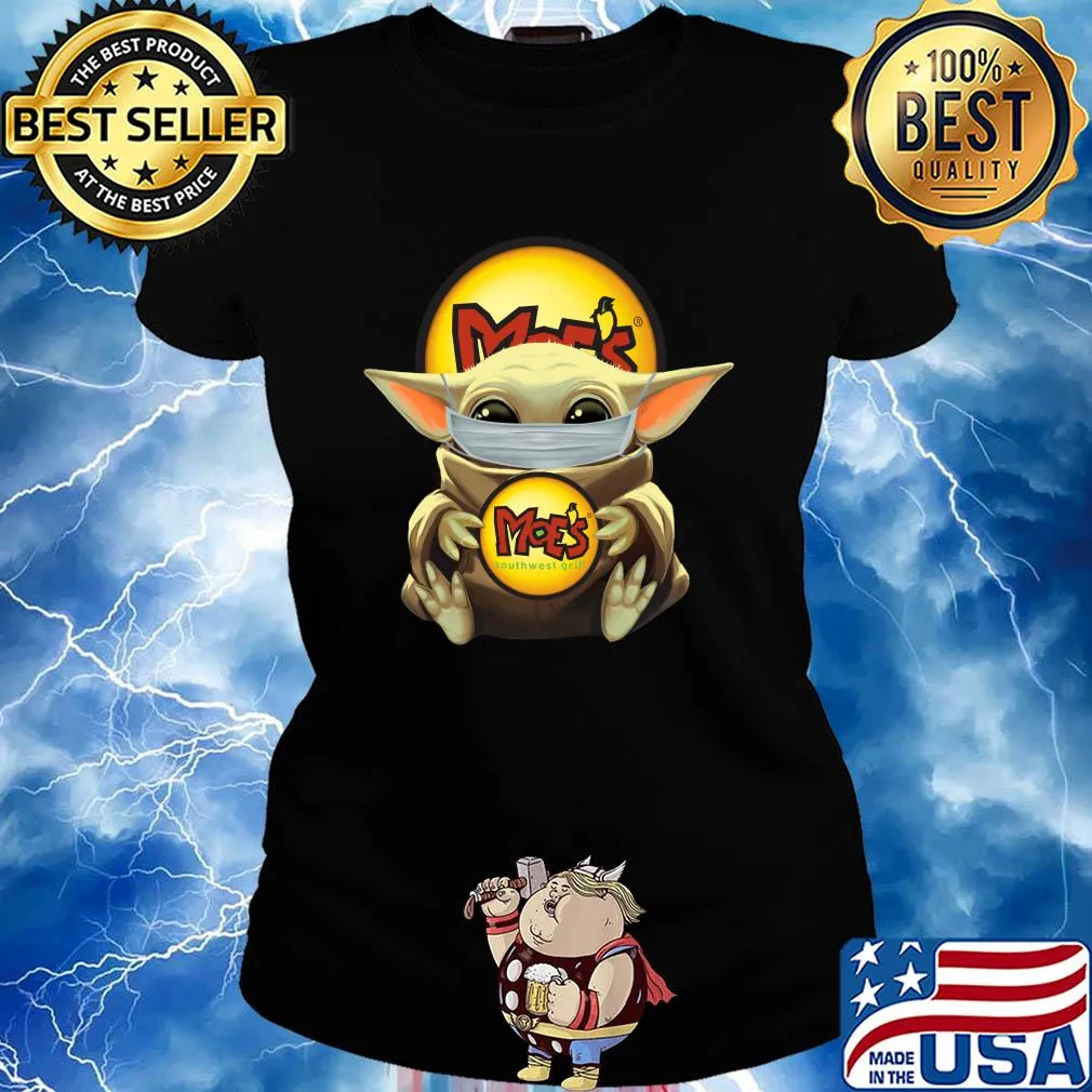 Baby Yoda mask hung Moe's s Ladies tee