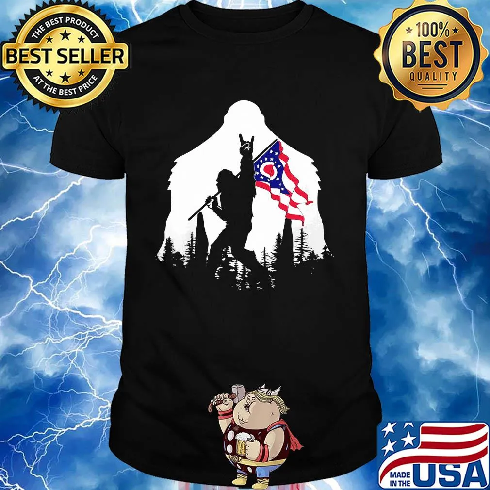 Bigfoot rock and roll ohio flag in the forest shirt