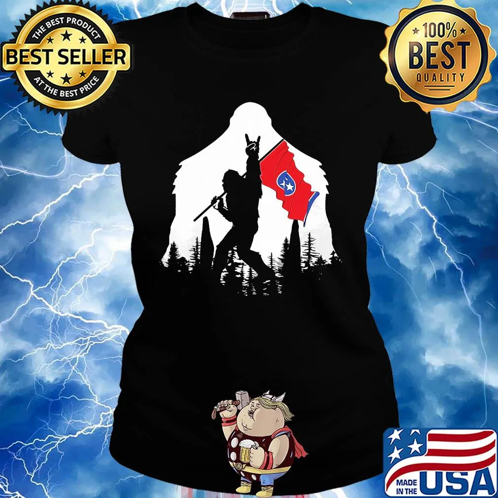 Bigfoot rock and roll tennessee flag in the forest s Ladies tee