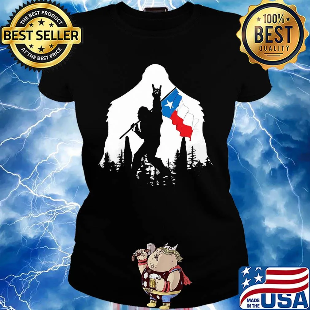 Bigfoot rock and roll texas flag in the forest s Ladies tee