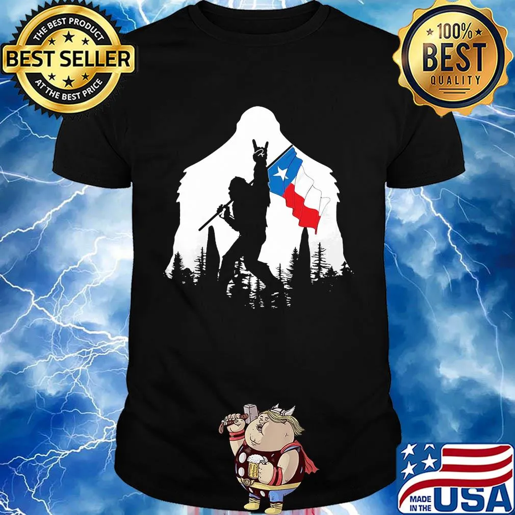 Bigfoot rock and roll texas flag in the forest shirt