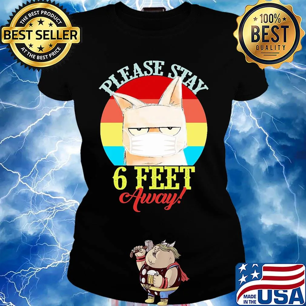 Cat meme please stay 6 feet away vintage covid-19 s Ladies tee