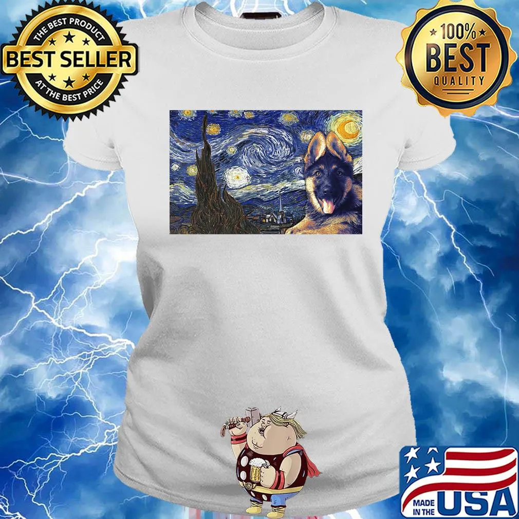 Dog K9 starry night horizontal poster Van ghost s Ladies tee