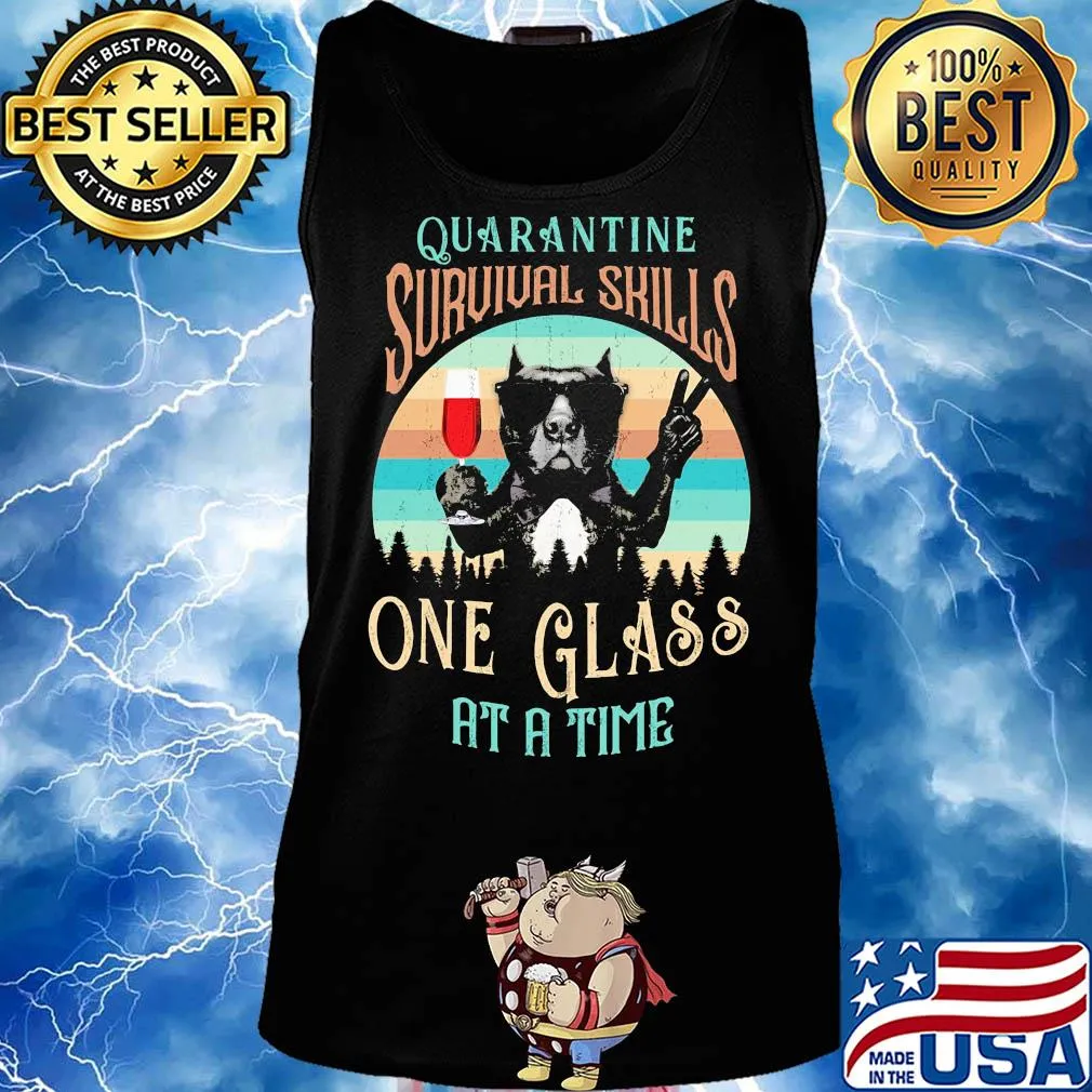 French bulldog drink wine quarantine survival skills one glass at a time vintage s Tank top