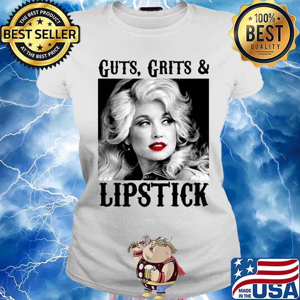 Guts grits and lipstick dolly parton picture white black s Ladies tee
