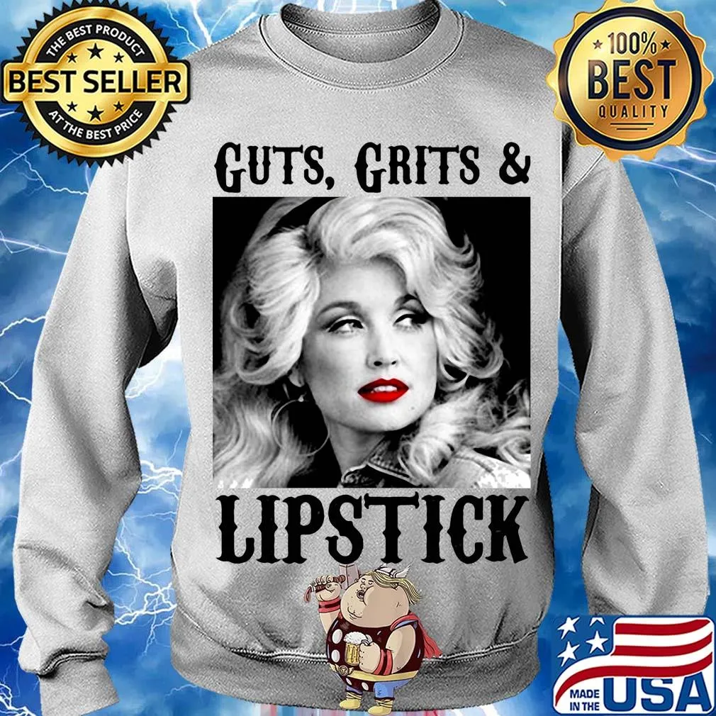 Guts grits and lipstick dolly parton picture white black s Sweater