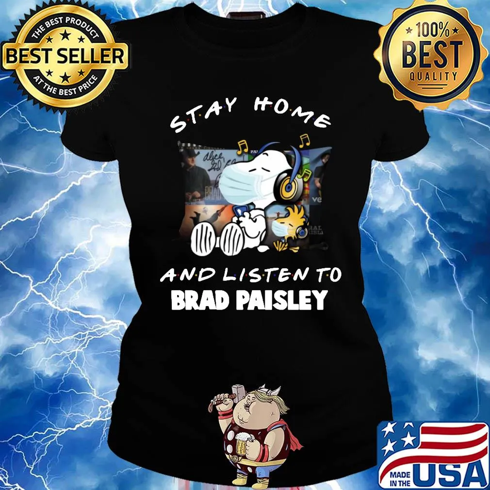 Snoopy stay home and listen to brad paisley covid-19 s Ladies tee
