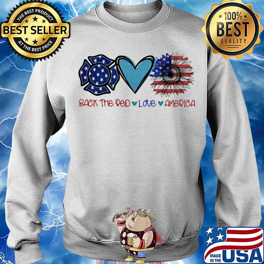 Back the red Firefighter love heart sunflower American flag veteran Independence Day s Sweater