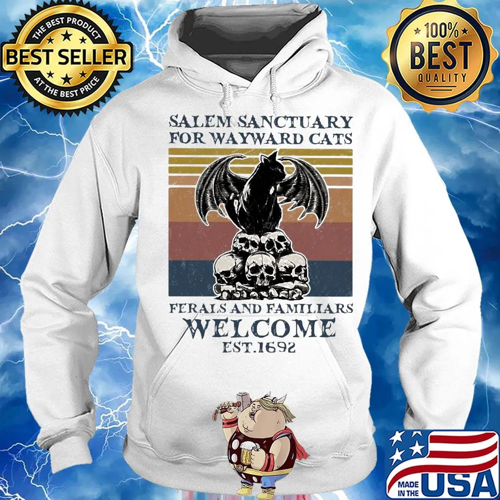 Bat skull salem sanctuary for wayward cats ferals and familiars welcome est 1692 vintage s Hoodie