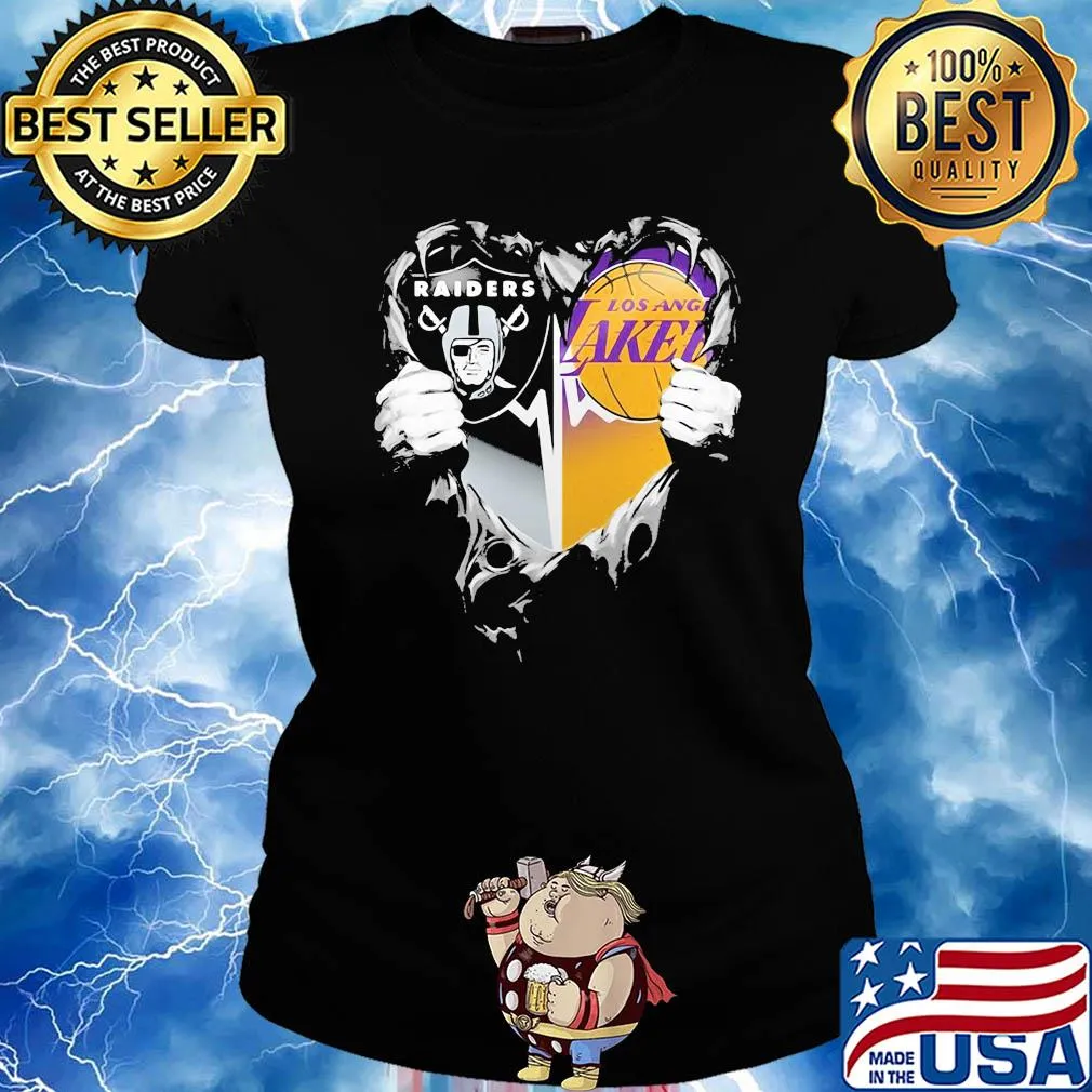 Blood inside oakland raiders and los angeles lakers heart heartbeat s Ladies tee