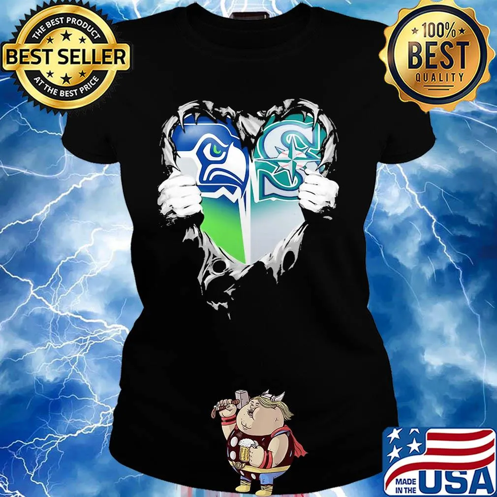 Blood inside seattle seahawks and seattle mariners heart heartbeat s Ladies tee