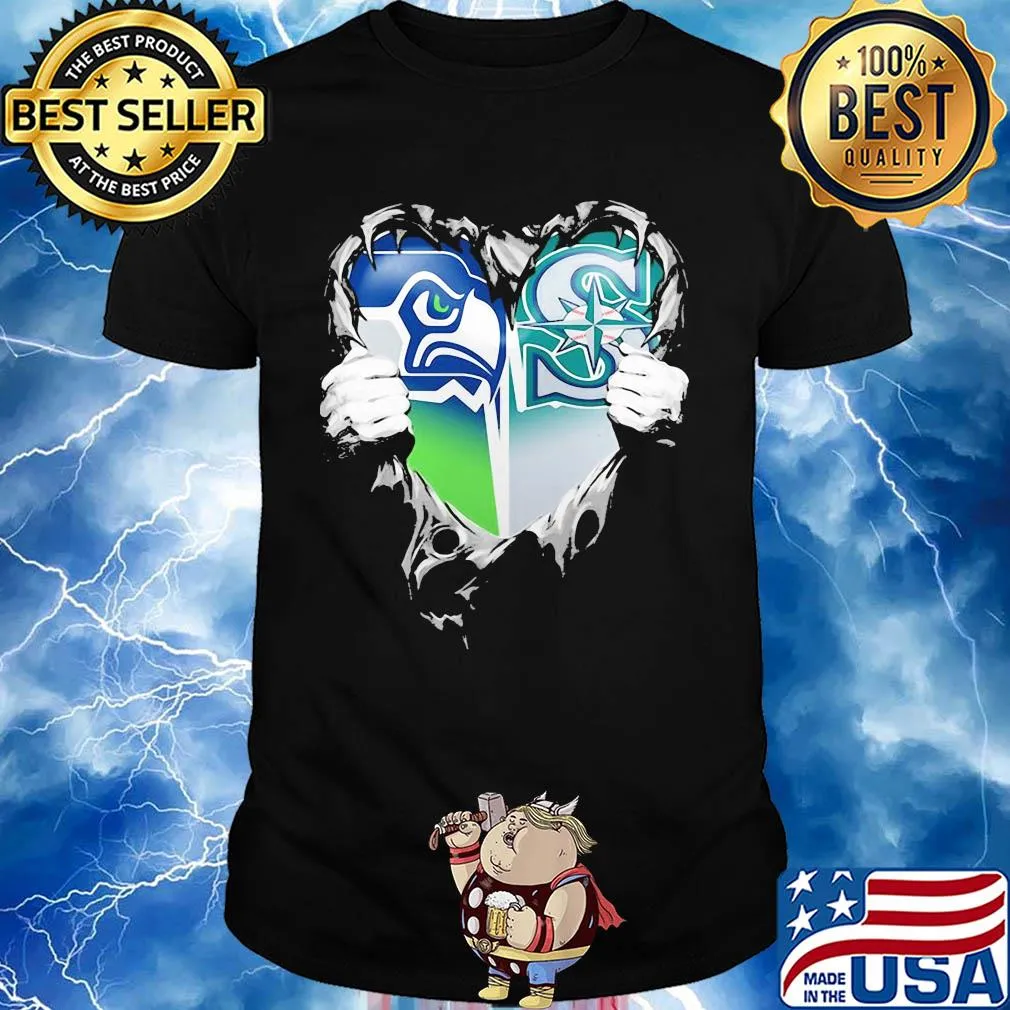 Blood inside seattle seahawks and seattle mariners heart heartbeat shirt