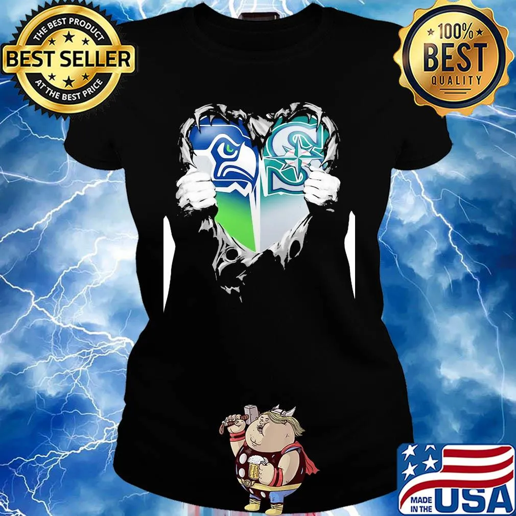 Blood inside seattle seahawks and seattle mariners heart s Ladies tee