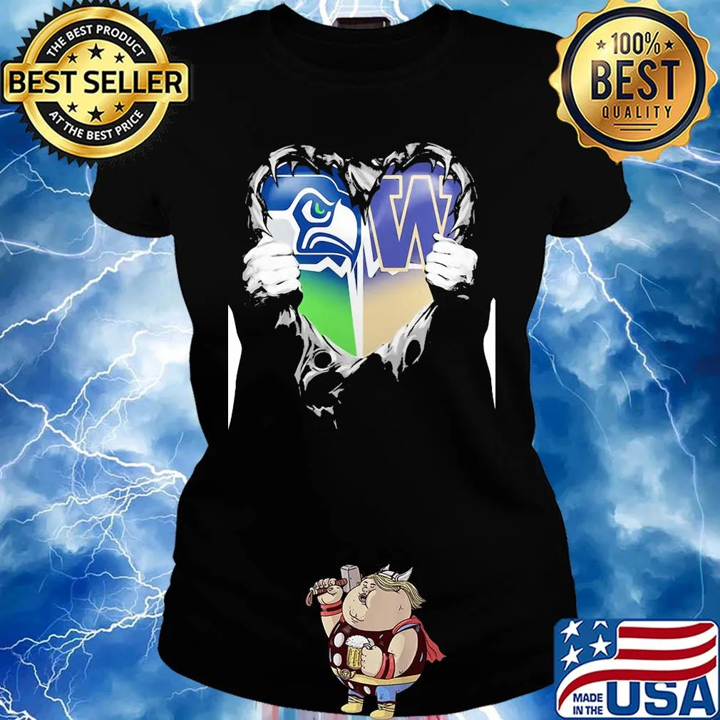 Blood inside seattle seahawks and washington huskies heart s Ladies tee