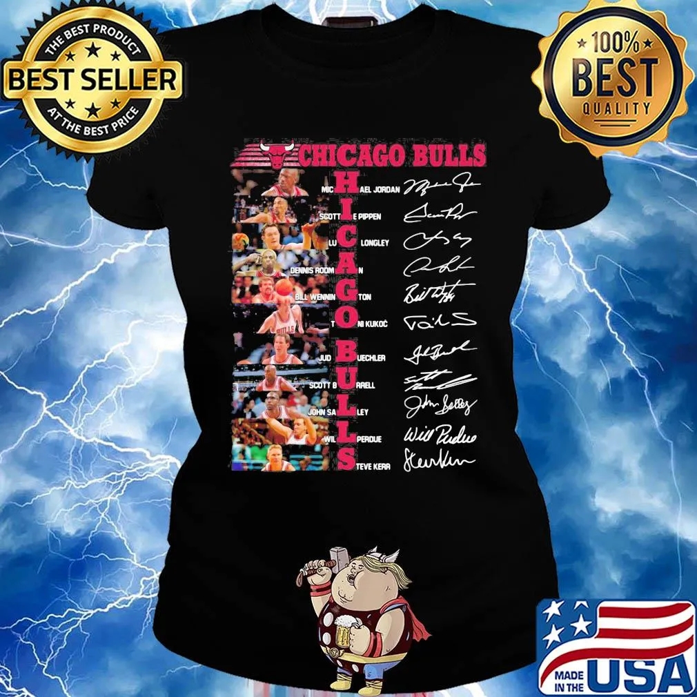 Chicago bulls team basketball players signatures s Ladies tee