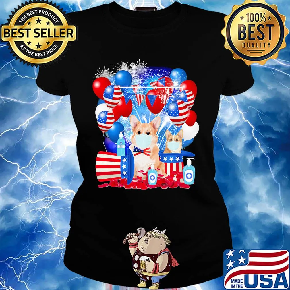 Corgi happy independence day mask soap firework balloon american flag s Ladies tee