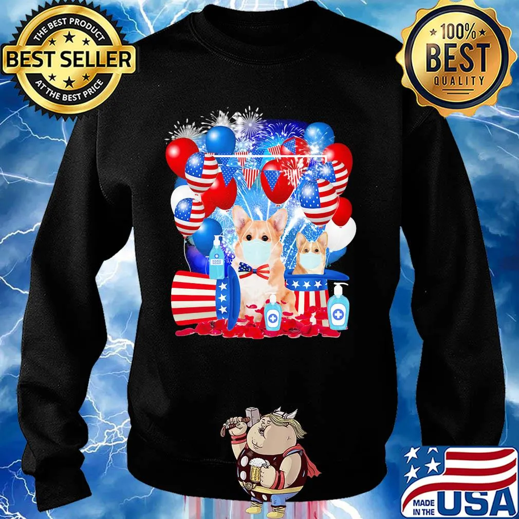 Corgi happy independence day mask soap firework balloon american flag s Sweater
