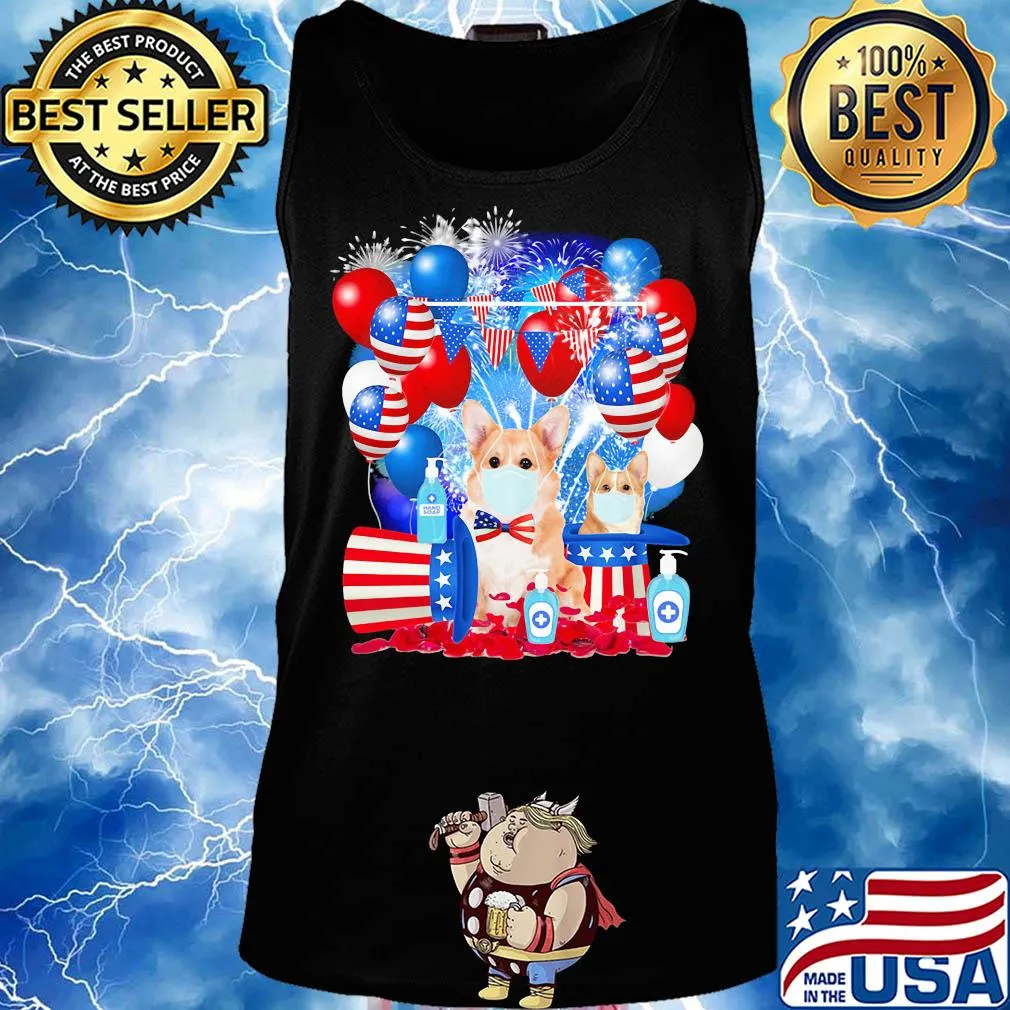 Corgi happy independence day mask soap firework balloon american flag s Tank top