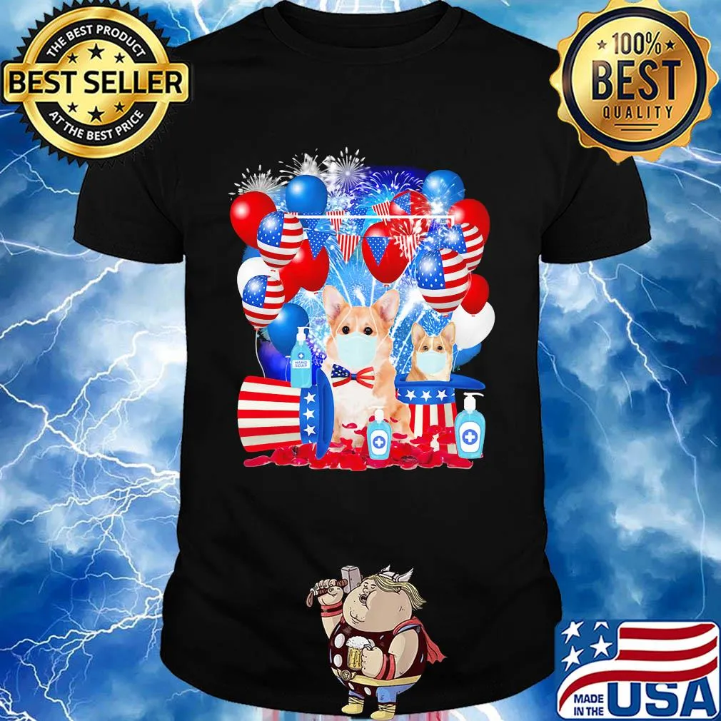 Corgi happy independence day mask soap firework balloon american flag shirt