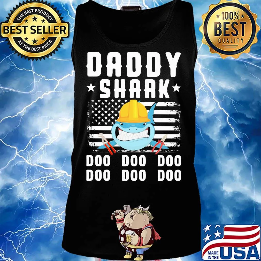 Daddy shark doo doo doo Lineman American flag veteran Independence Day s Tank top