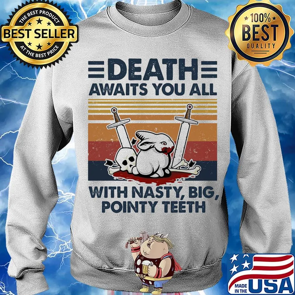 Death awaits you all with nasty big pointy teeth rabbit skull vintage s Sweater