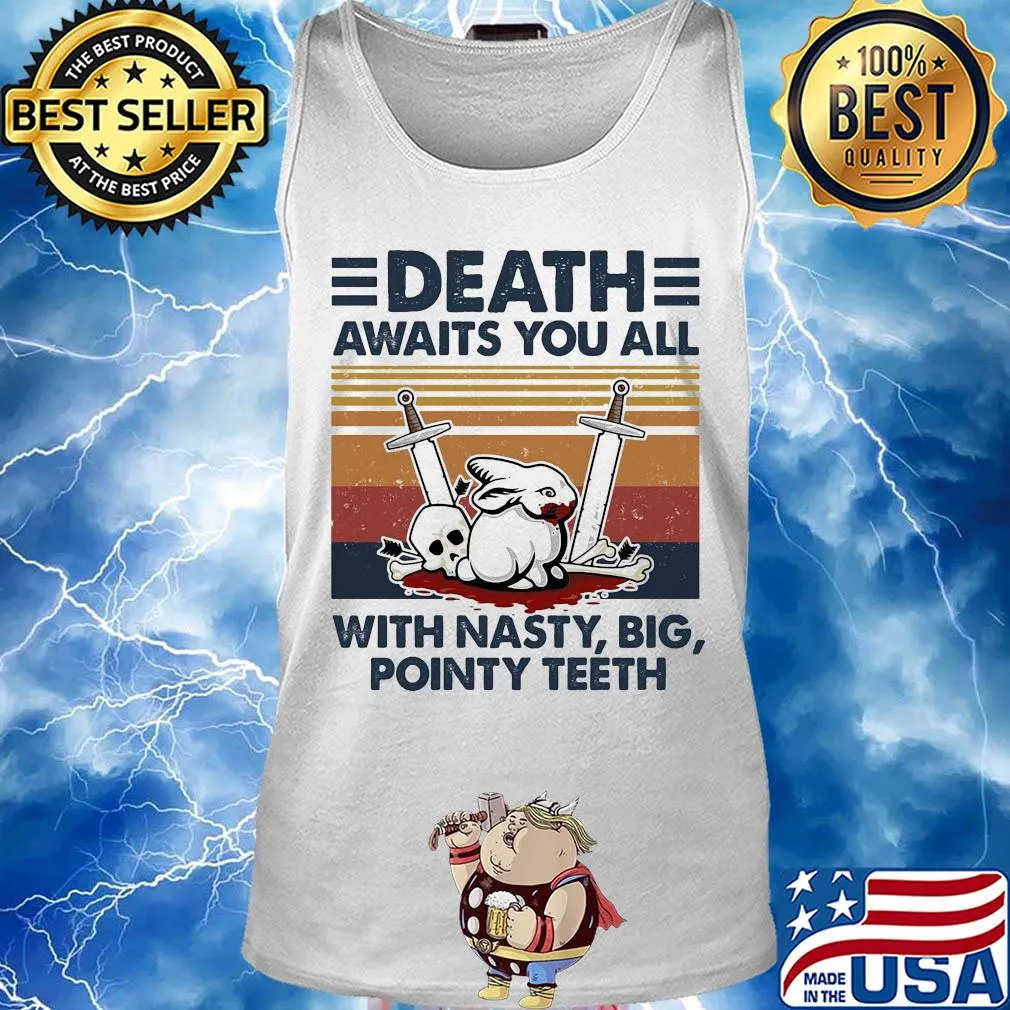 Death awaits you all with nasty big pointy teeth rabbit skull vintage s Tank top