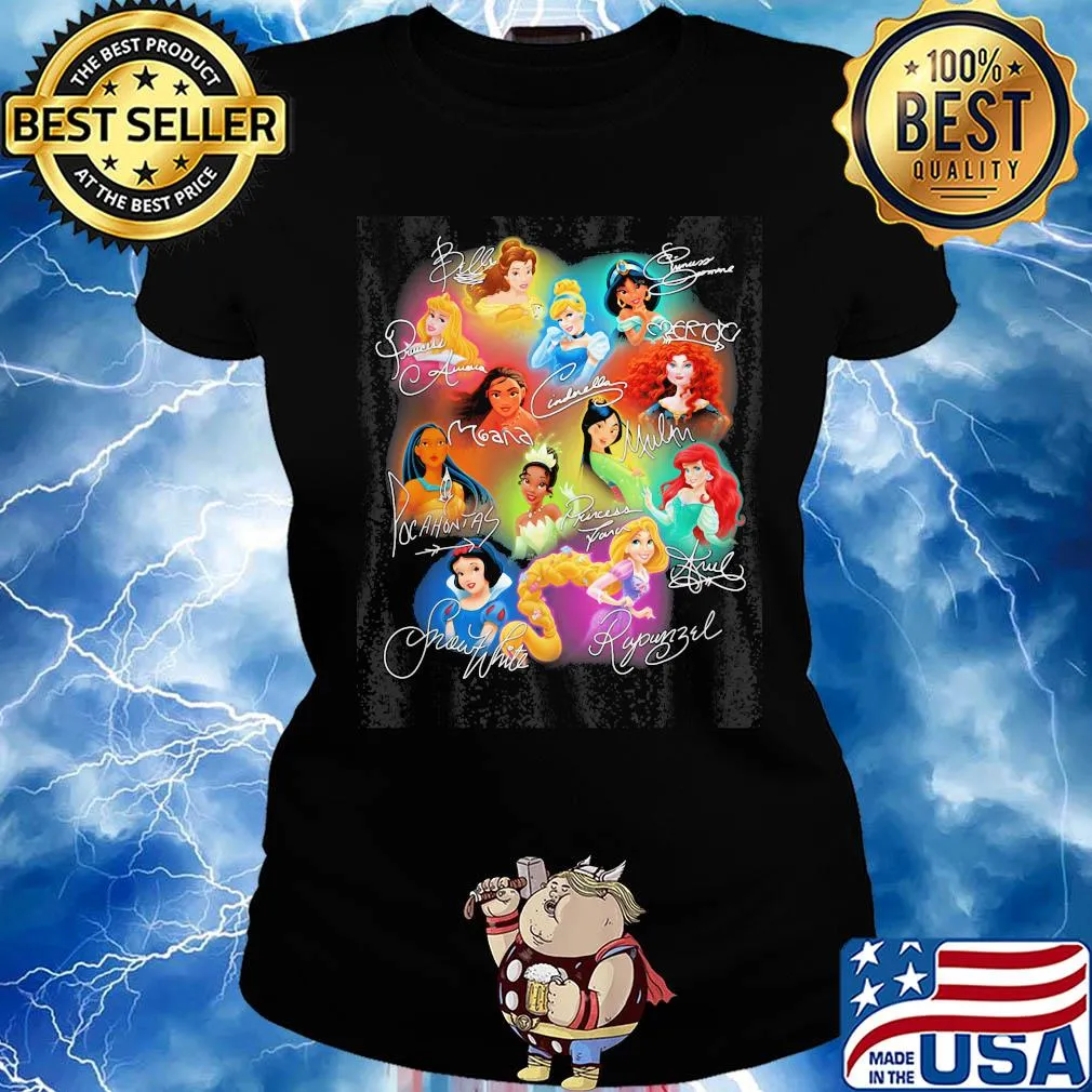 Disney princess cartoon characters signatures s Ladies tee