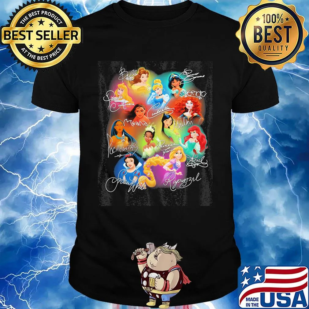 Disney princess cartoon characters signatures shirt
