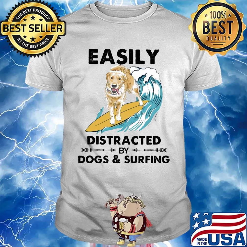 Dog labrador easily distracted by dogs and surfing shirt