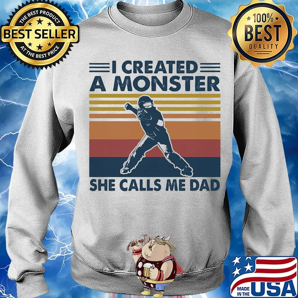 Hockey I created a monster she calls me dad vintage s Sweater