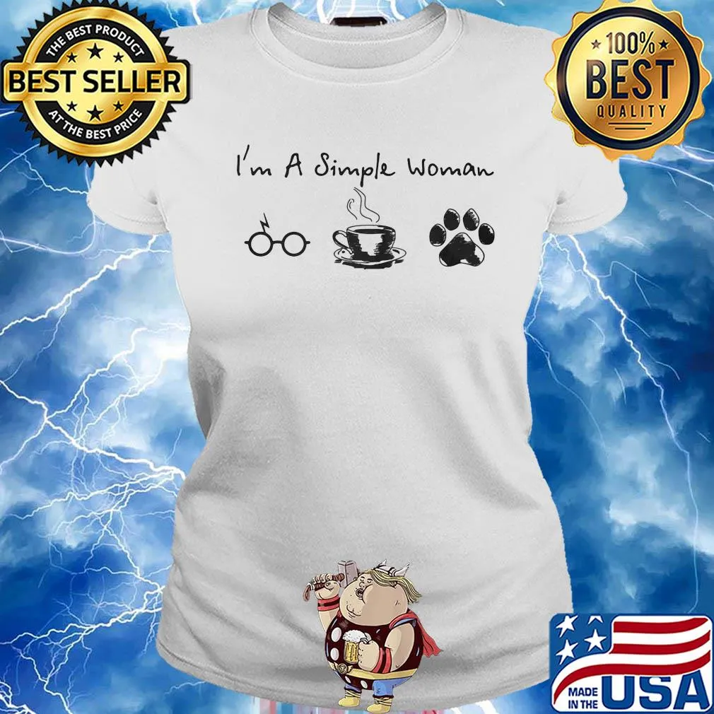 I'm a simple woman glasses coffee paw dog s Ladies tee
