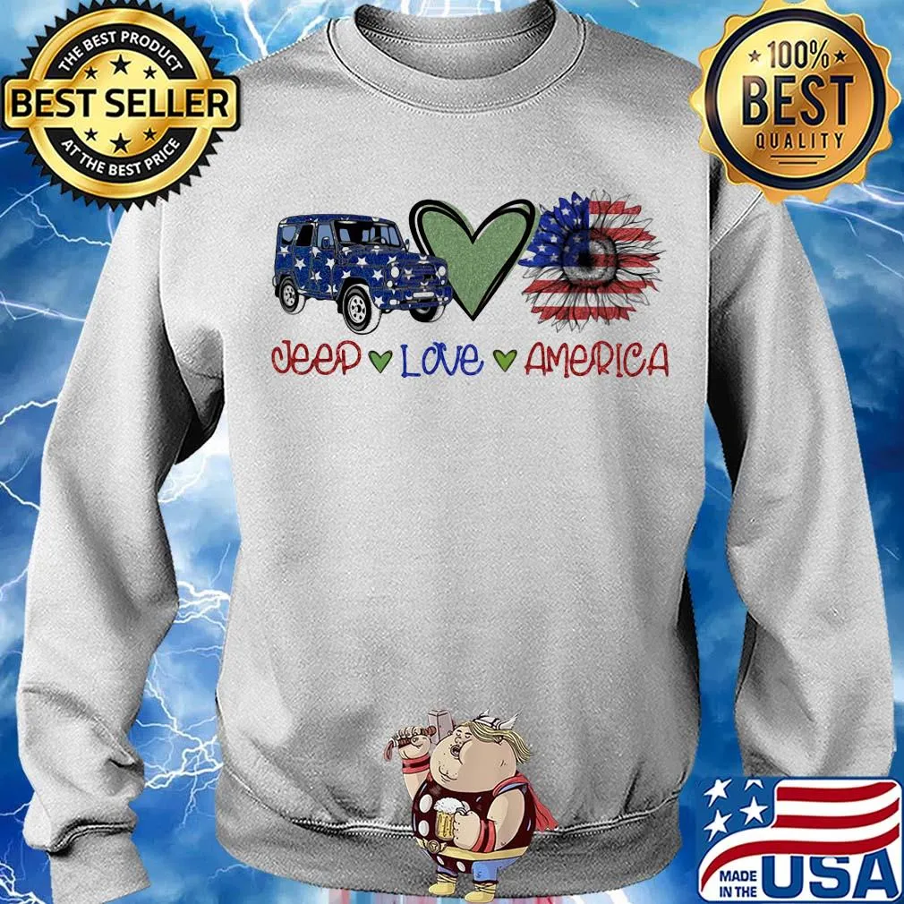 Jeep love heart sunflower American flag veteran Independence Day s Sweater