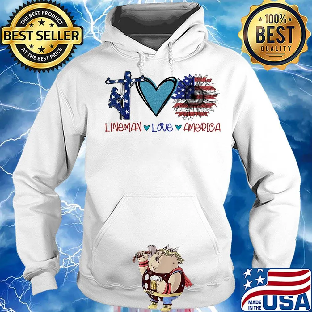 Lineman love heart sunflower American flag veteran Independence Day s Hoodie