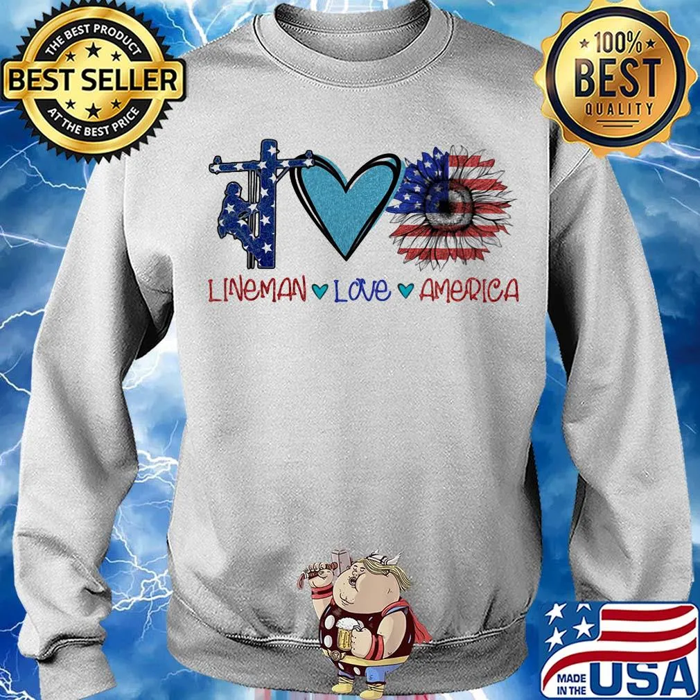 Lineman love heart sunflower American flag veteran Independence Day s Sweater