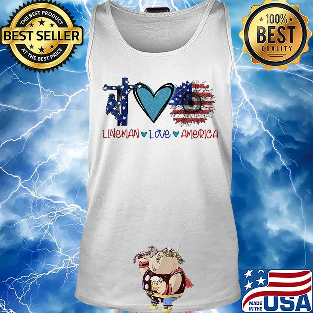 Lineman love heart sunflower American flag veteran Independence Day s Tank top