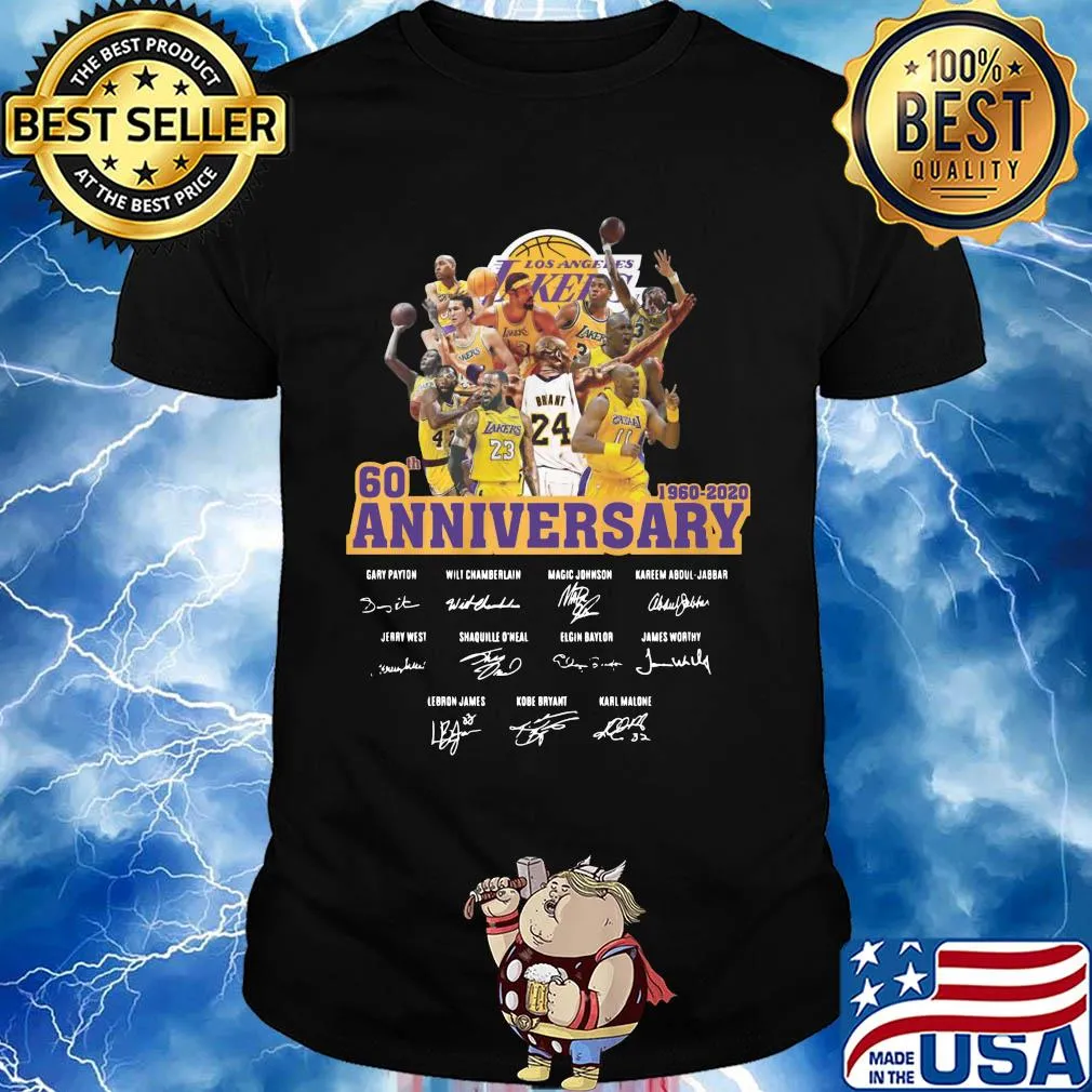 Los angeles lakers basketball team 60th anniversary 1960 2020 signatures shirt