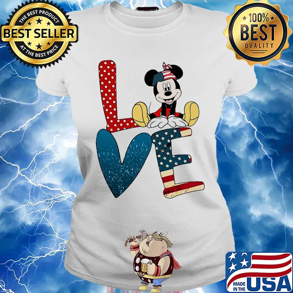 Love mickey mouse american flag firework independence day s Ladies tee
